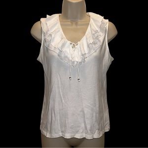 Chaps Petite Tank Top Blouse V-Neck White Size Medium